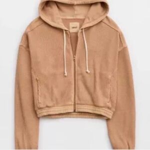 AERIE- Women's tan zip up sweatshirt-Size: S